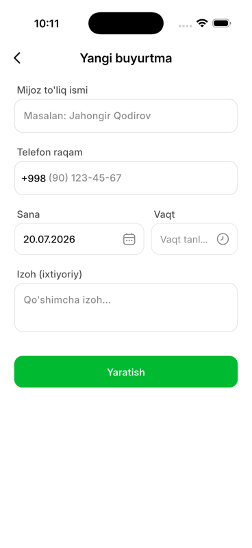 Barber Assistant — yangi buyurtma